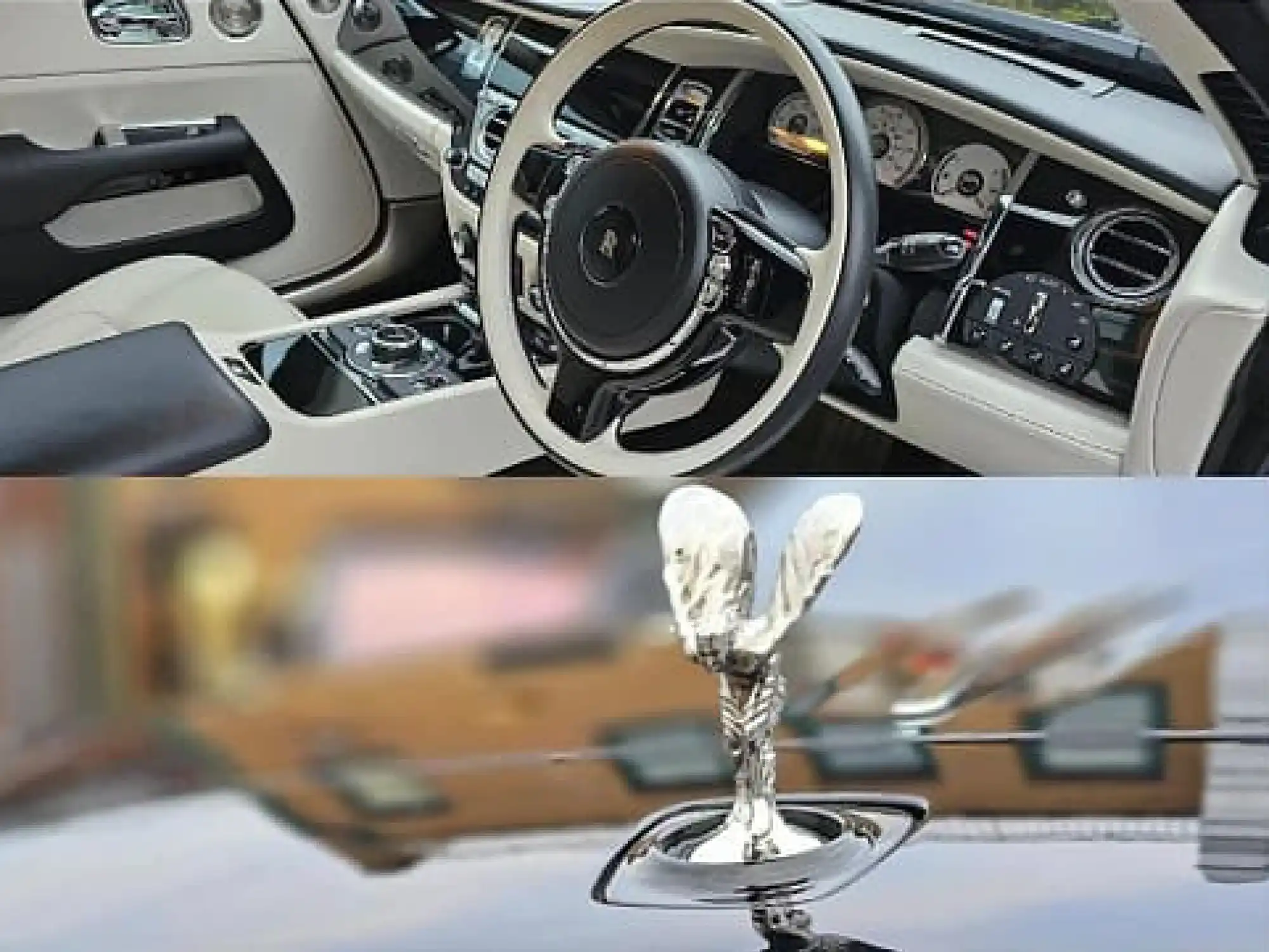 a car with a steering wheel and a car dashboard